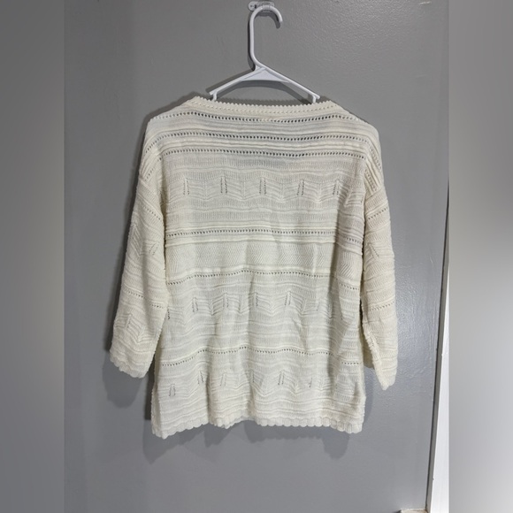 Anthropologie Moth Ivory Acrylic Eyelet Lace Crewneck Sweater Small - Picture 9 of 9